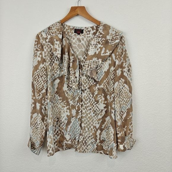 Escada Blouse Size Small Neiman Marcus 100% Silk Ruffle Career Work Art To Wear - Picture 1 of 13